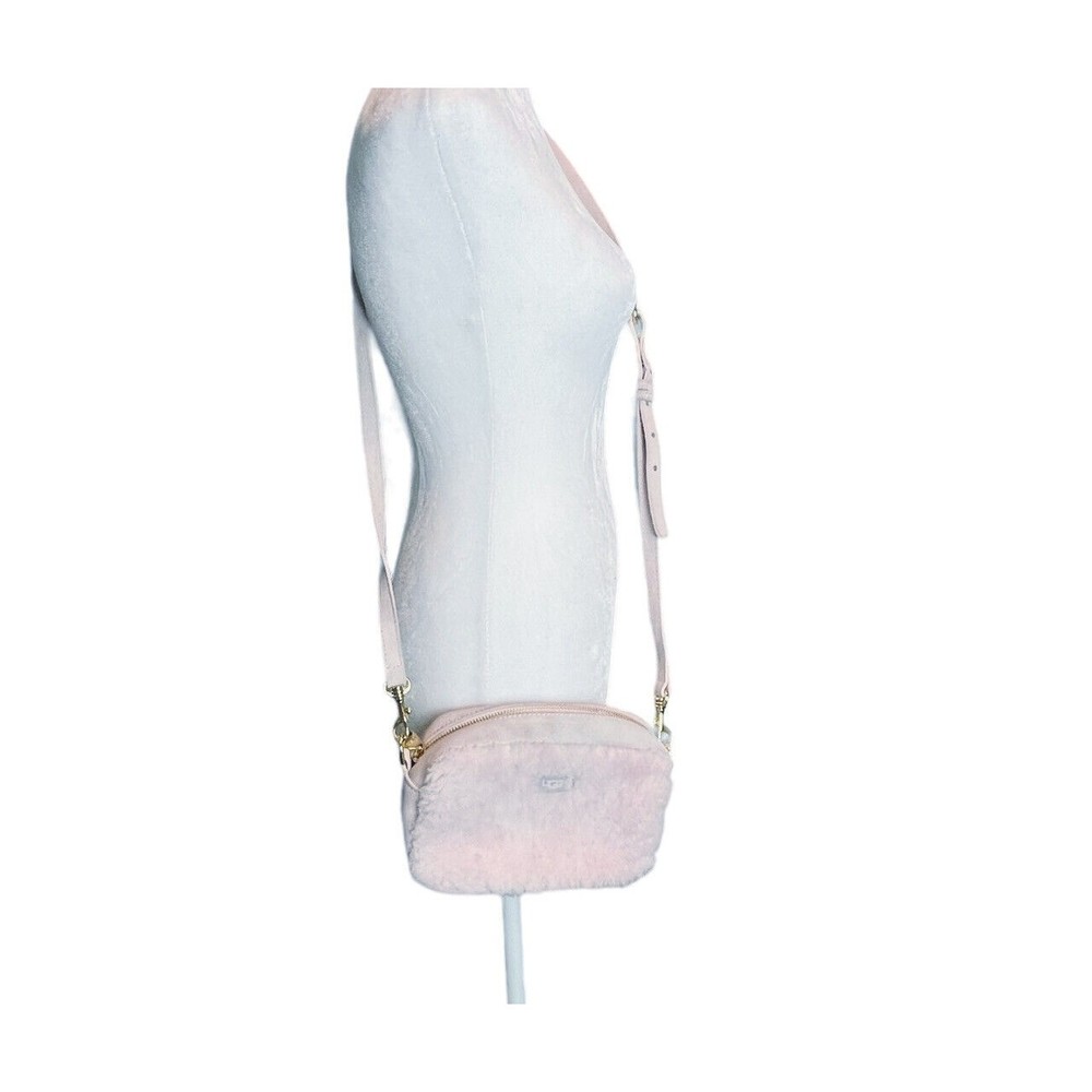 UGG Pink Janey Crossbody Sheepskin Zip Closure Adj Strap Pocket Casual